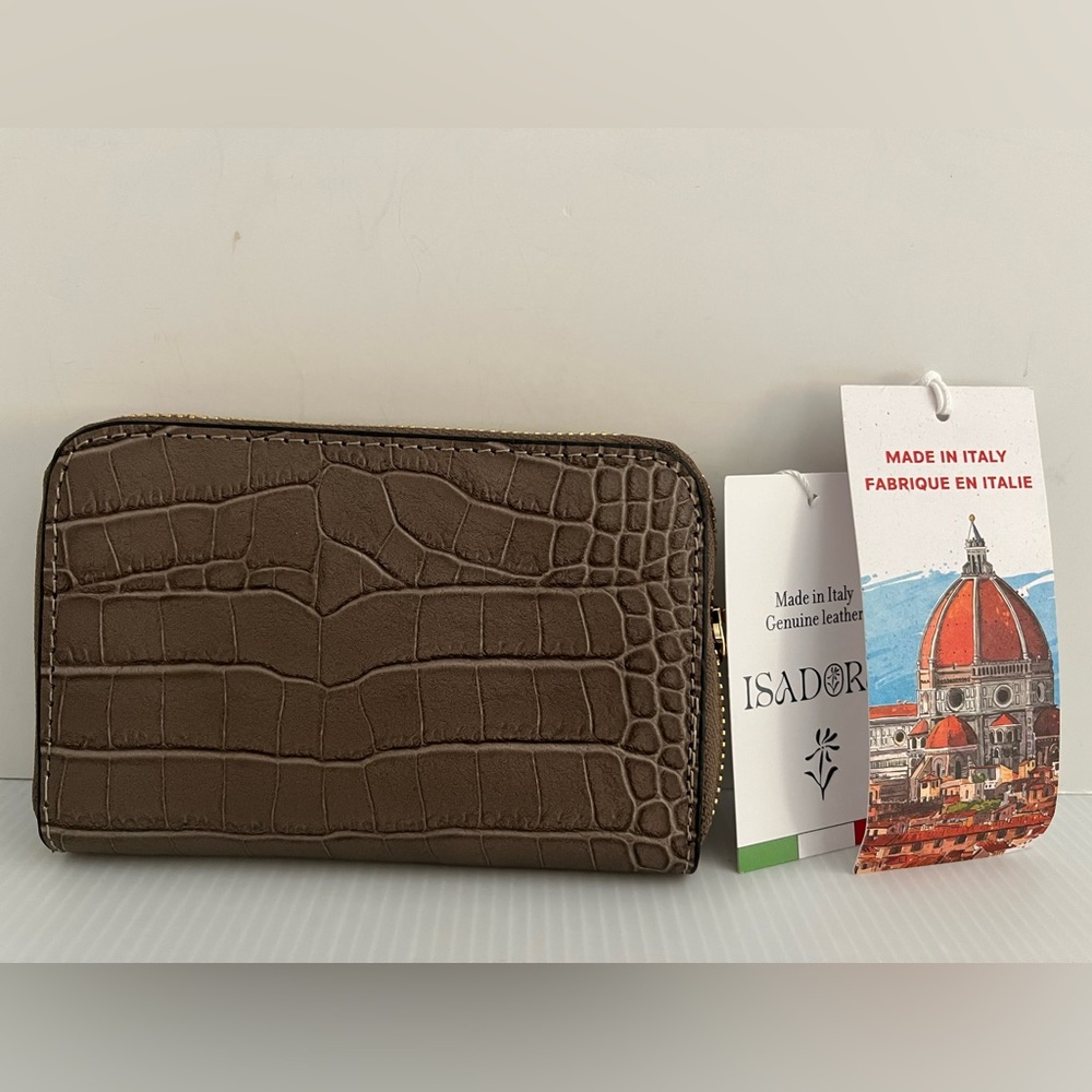 ISADORA ITALY Genuine Croc Embossed Leather Zip-around Wallet - Color Taupe